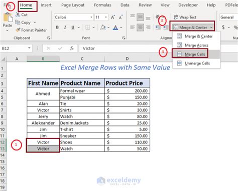 how to merge rows with same value in excel