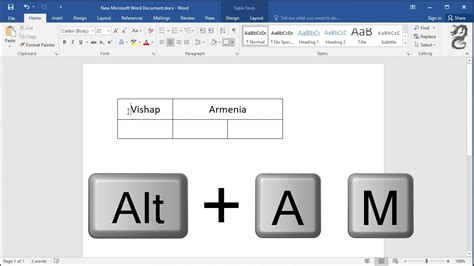 how to merge table in word shortcut key