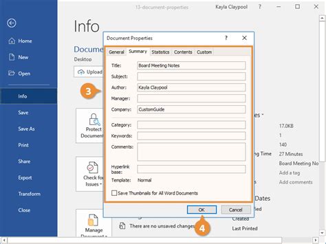 how to modify built in document properties in word