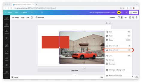how to move an image forward in canva