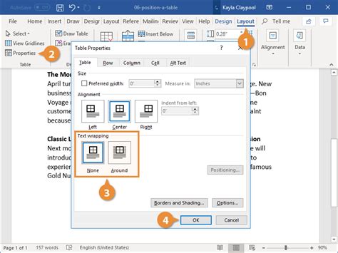 how to move text in word table