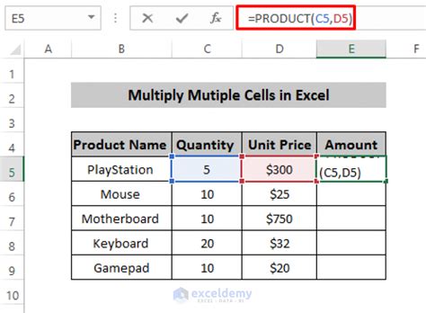 how to multiply two cell values in excel