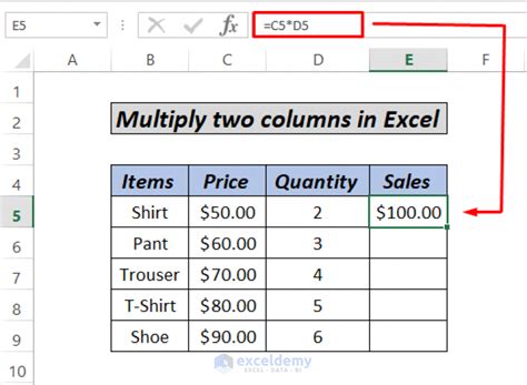 how to multiply two column values in excel