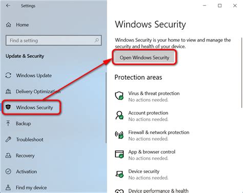 how to open advanced security settings in windows 10