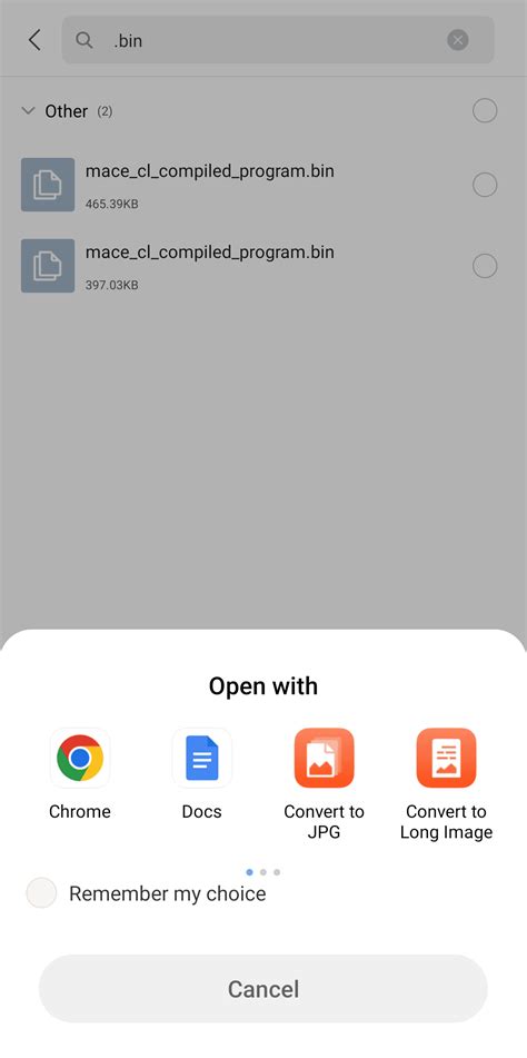 how to open bin file in mobile
