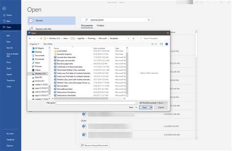 how to open normal template in word