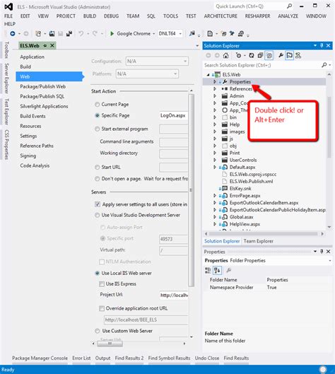 how to open project properties in visual studio
