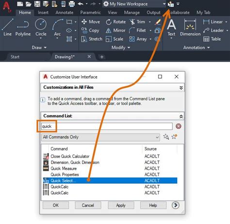 how to open quick access toolbar in autocad