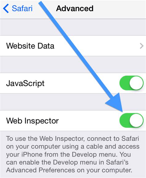 how to open web inspector on iphone