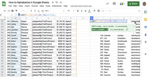 how to organize a column in google sheets alphabetically