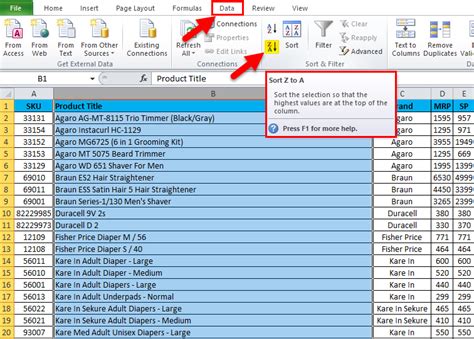 how to organize excel column by name
