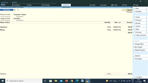 how to pass debit note in tally prime