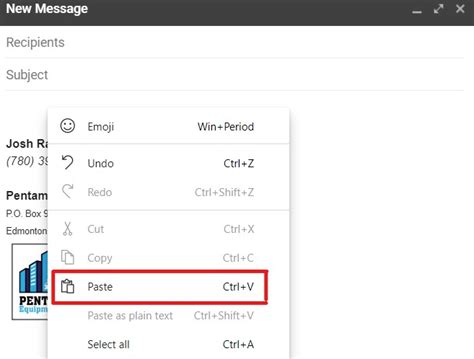 how to paste a snip into an email
