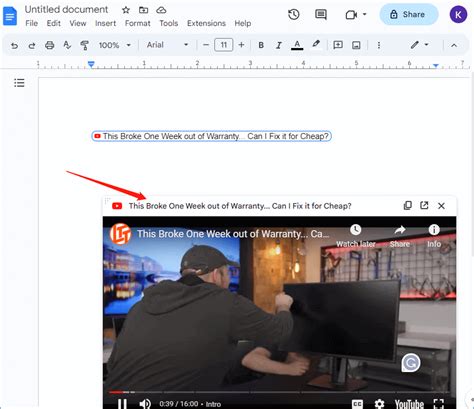 how to paste a youtube video on google docs