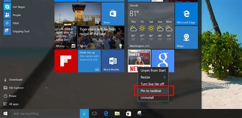how to pin app on desktop windows 10