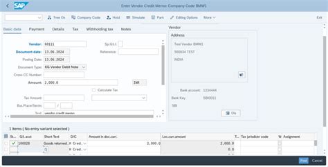 how to post vendor credit memo in sap