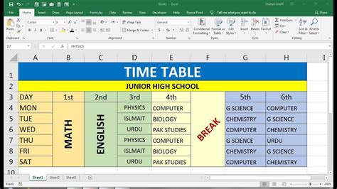 how to prepare time table in ms word