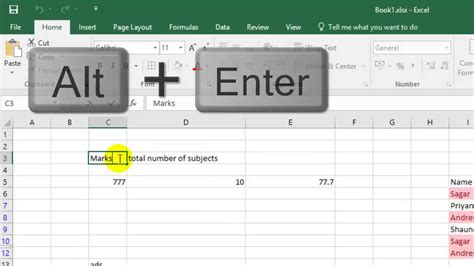 how to press enter in one cell in excel