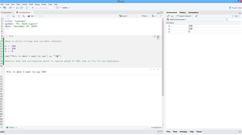 how to print a variable in rstudio