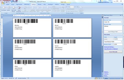 how to print barcode labels in word