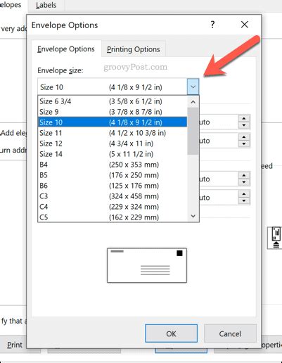 how to print custom size envelopes in word