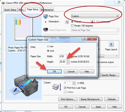how to print custom size paper in word