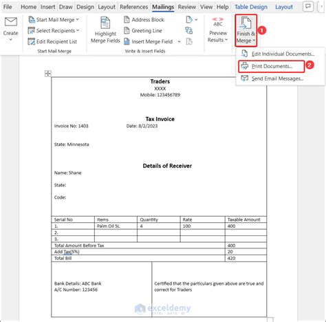 how to print multiple invoices in excel