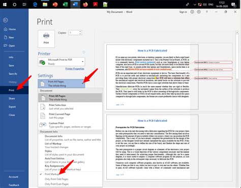 how to print no comments in word