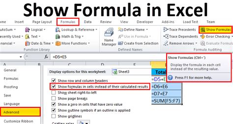 how to print showing formulas in excel