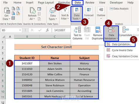 how to put a character limit in excel cell