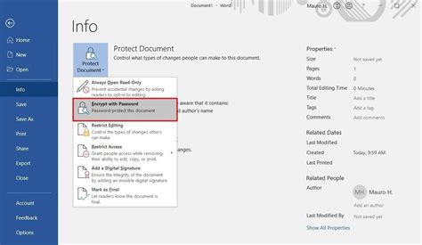 how to put a password on a word document windows 10