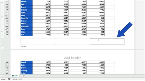 how to put a table in excel footer
