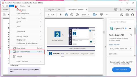how to put adobe acrobat into presentation mode