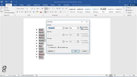 how to put alphabetical order in word