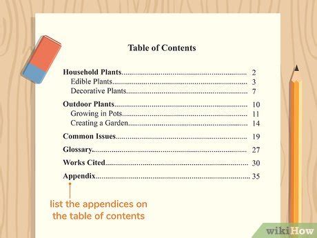 how to put appendix in table of contents