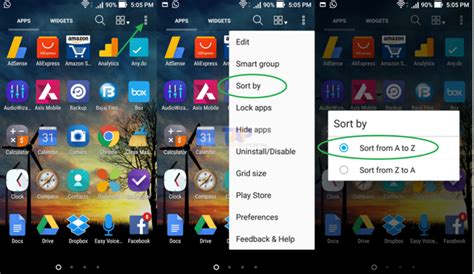 how to put apps in alphabetical order on home screen android