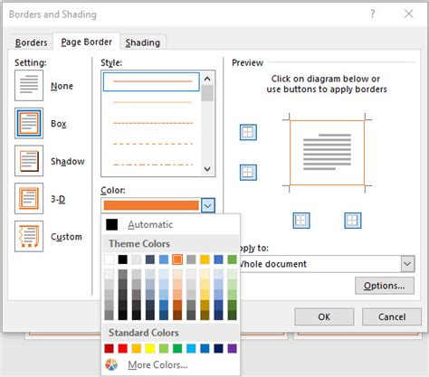 how to put border color in word