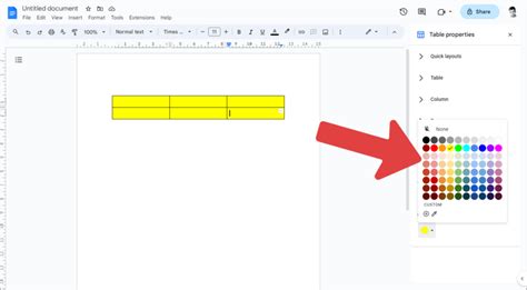 how to put color in google docs table