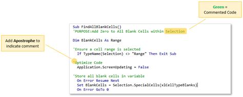 how to put comments in vba code