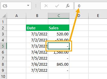 how to put dash instead of zero in excel