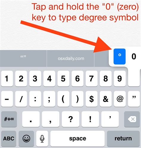 how to put degree symbol on keyboard iphone