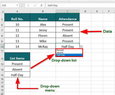 how to put drop down data in excel
