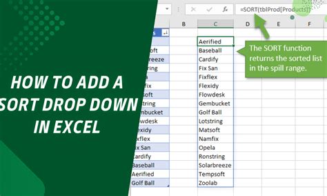 how to put drop down sort in excel