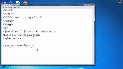 how to put font in html notepad