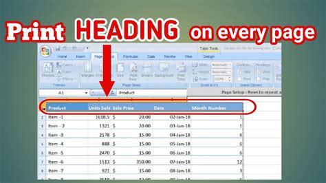how to put heading in all pages in excel