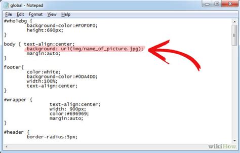 how to put image background in html using notepad