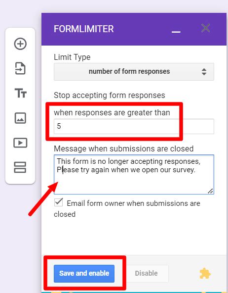 how to put limit on google form