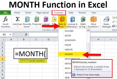 how to put month in excel formula