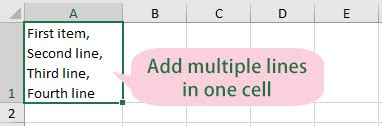 how to put multiple lines in one cell excel mac