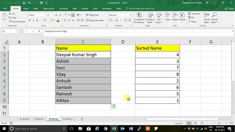 how to put names alphabetically in excel
